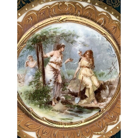 Antique Austrian Royal Vienna Style 9" Hand Painted Porcelain Plate Sappho Gilt - Picture 5 of 7